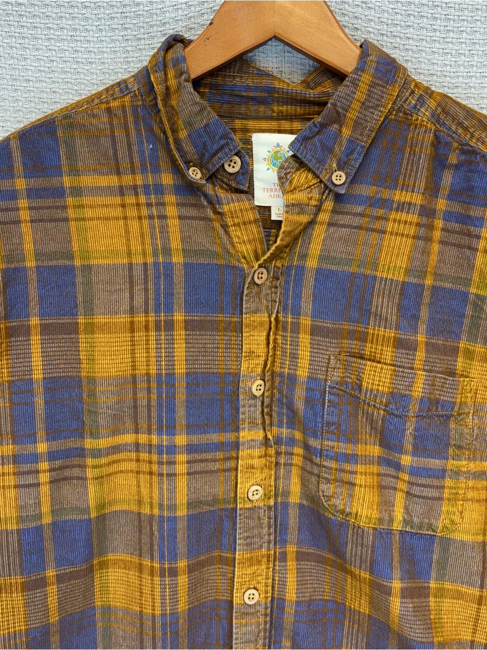 The Territory Ahead Corduroy Shirt Mens L Multi Plaid Button Down Cabin Boho Vtg - Picture 2 of 7